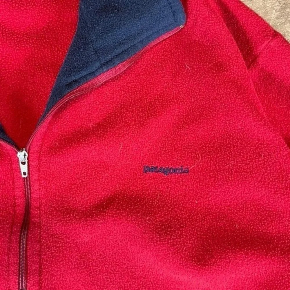 Patagonia Red Fleece Quarter Zip Pullover Jacket Navy‎ Collar Men's Medium
